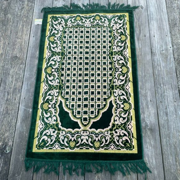 Jainamaz Modefa Prayer Rug Green Soft Velvet Area Rug Religious Rug Musalah - Picture 4 of 10